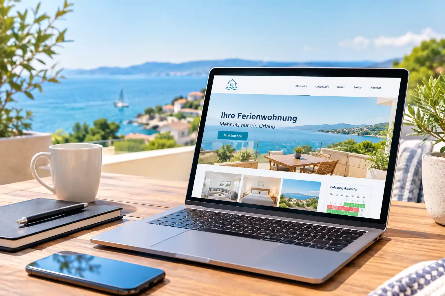 Auswahl verschiedener Website-Vorlagen für Ferienwohnungen