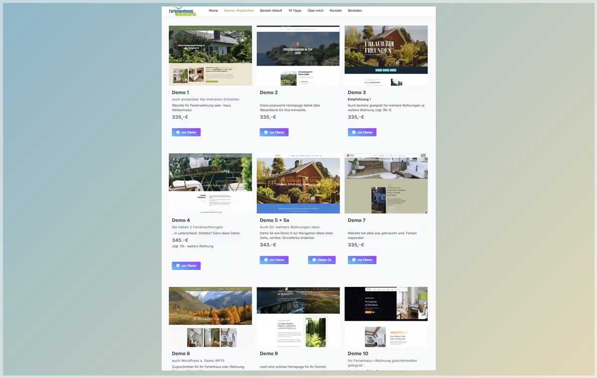 Beispiele von Websites für Ferienwohnung, Ferienhaus und Finca