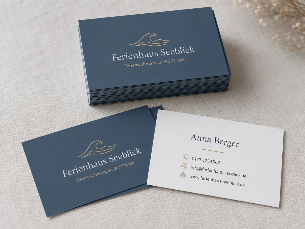 Mock-up: Visitenkarten für eine Ferienwohnung, Vorder- und Rückseite